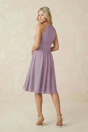 Halter A-Line Chiffon Midi Bridesmaid Dress in Dusk (2) | KISSBRIDAL