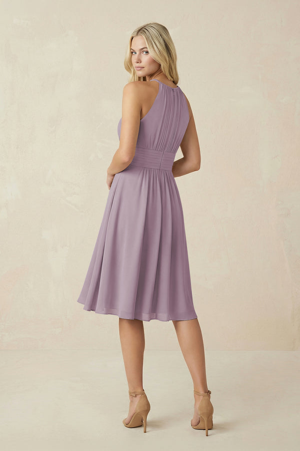 Halter A-Line Chiffon Midi Bridesmaid Dress in Dusk (2) | KISSBRIDAL