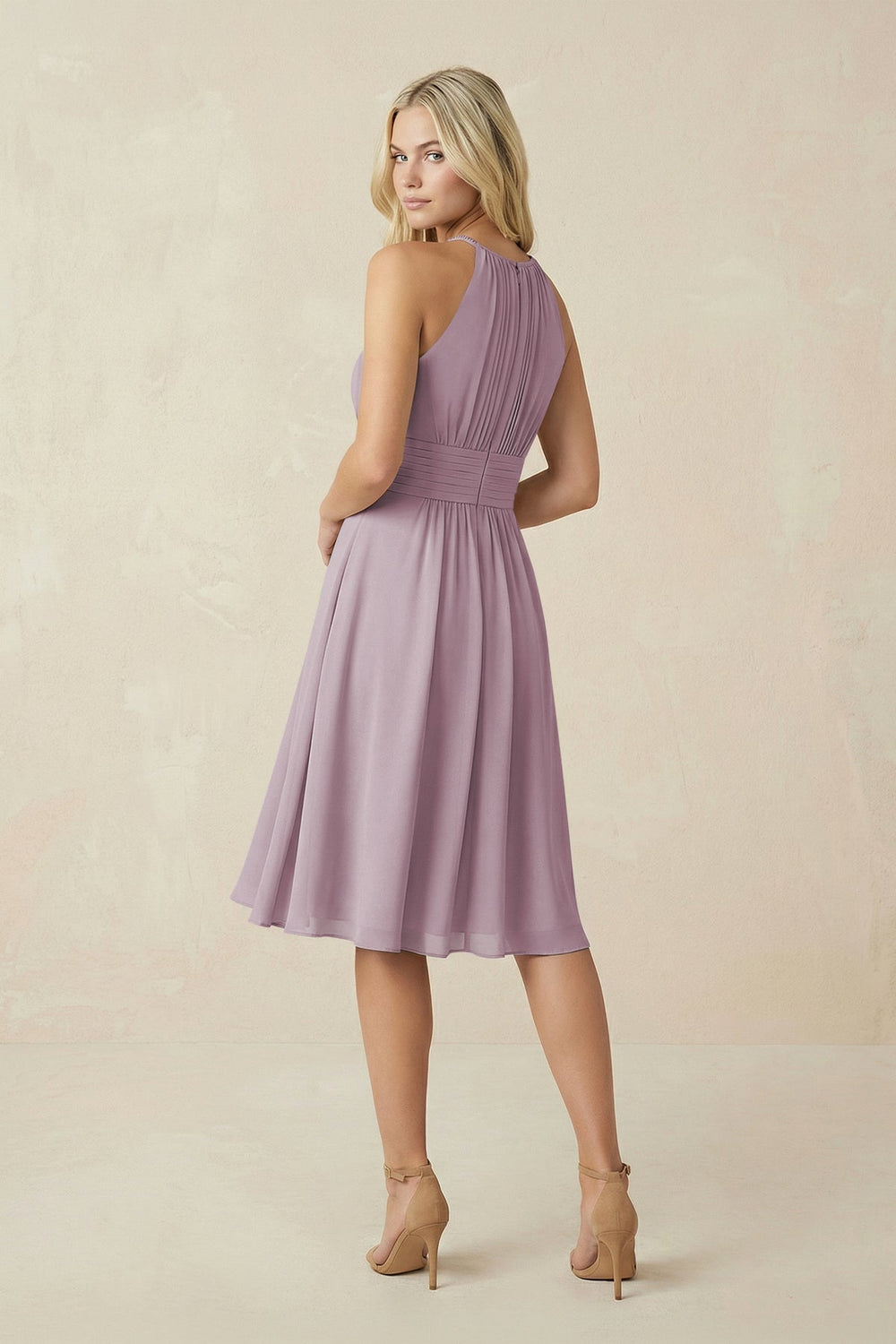 Halter A - Line Chiffon Midi Bridesmaid Dress in Dusk - KISS BRIDAL Bridesmaid Dresses