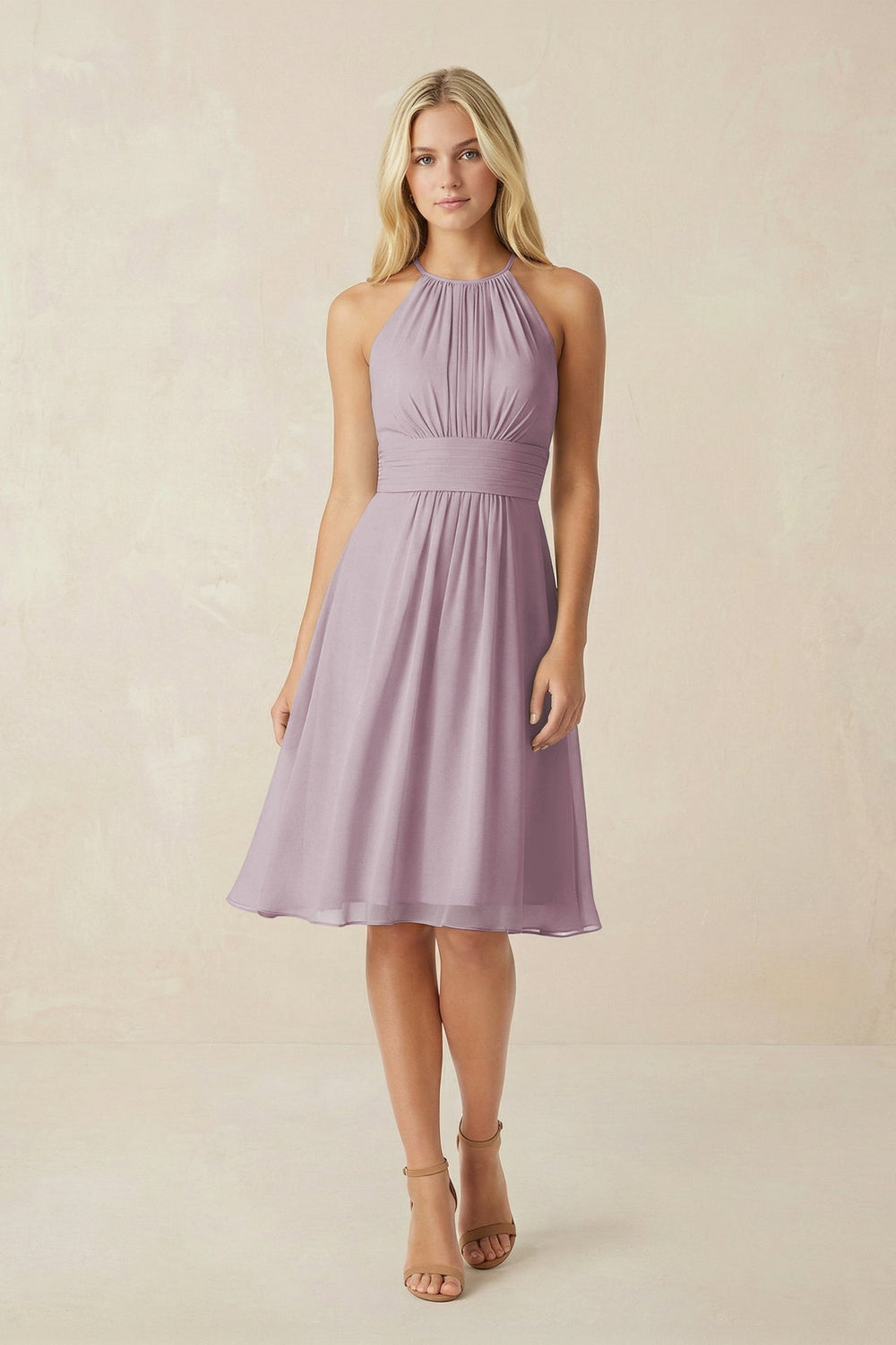 Halter A - Line Chiffon Midi Bridesmaid Dress in Dusk - KISS BRIDAL Bridesmaid Dresses