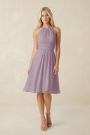 Halter A-Line Chiffon Midi Bridesmaid Dress in Dusk | KISSBRIDAL