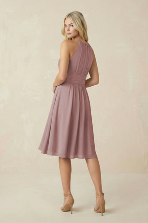 Halter A-Line Chiffon Midi Bridesmaid Dress in Dusty Rose (2) | KISSBRIDAL