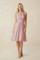 Halter A - Line Chiffon Midi Bridesmaid Dress in Dusty Rose - SHE IS ME Bridesmaid Dresses