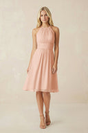 Halter A - Line Chiffon Midi Bridesmaid Dress in English Rose - SHE IS ME Bridesmaid Dresses