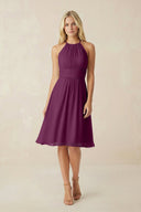 Halter A - Line Chiffon Midi Bridesmaid Dress in Fig - SHE IS ME Bridesmaid Dresses