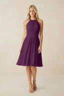 Halter A-Line Chiffon Midi Bridesmaid Dress in Fig | KISSBRIDAL