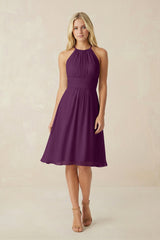 Halter A-Line Chiffon Midi Bridesmaid Dress in Fig | KISSBRIDAL