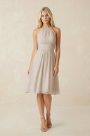 Halter A - Line Chiffon Midi Bridesmaid Dress in Frost - SHE IS ME Bridesmaid Dresses