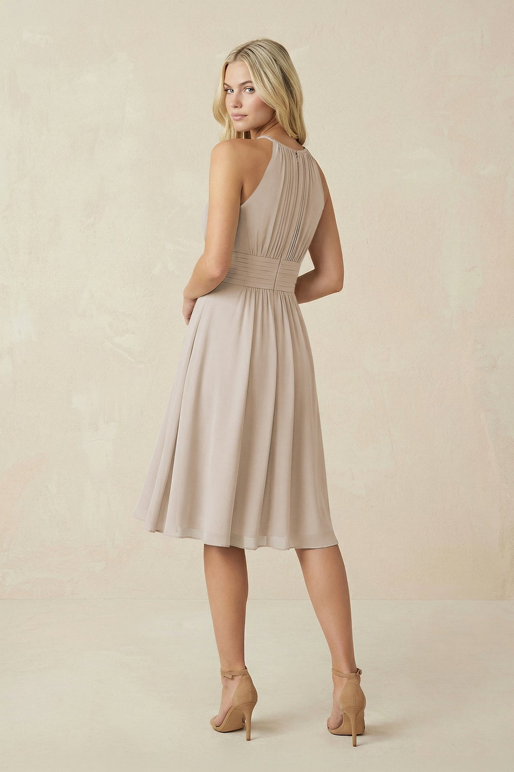 Halter A - Line Chiffon Midi Bridesmaid Dress in Frost - KISS BRIDAL Bridesmaid Dresses