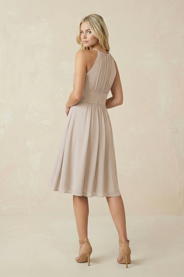 Halter A - Line Chiffon Midi Bridesmaid Dress in Frost - SHE IS ME Bridesmaid Dresses