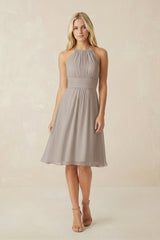 Halter A-Line Chiffon Midi Bridesmaid Dress in Frost | KISSBRIDAL