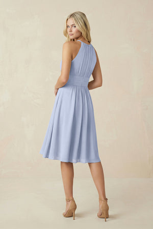 Halter A-Line Chiffon Midi Bridesmaid Dress in Ice (2) | KISSBRIDAL