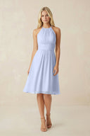 Halter A - Line Chiffon Midi Bridesmaid Dress in Ice - SHE IS ME Bridesmaid Dresses