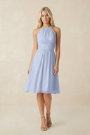 Halter A-Line Chiffon Midi Bridesmaid Dress in Ice | KISSBRIDAL