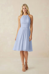 Halter A-Line Chiffon Midi Bridesmaid Dress in Ice | KISSBRIDAL