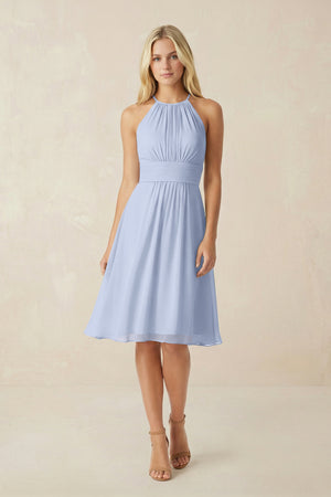 Halter A-Line Chiffon Midi Bridesmaid Dress in Ice | KISSBRIDAL