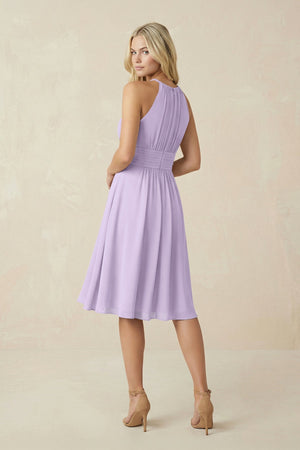 Halter A - Line Chiffon Midi Bridesmaid Dress in Lavender - SHE IS ME Bridesmaid Dresses