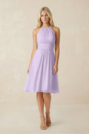 Halter A - Line Chiffon Midi Bridesmaid Dress in Lavender - SHE IS ME Bridesmaid Dresses