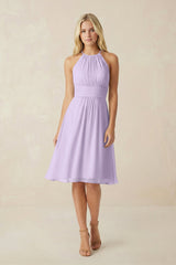 Halter A - Line Chiffon Midi Bridesmaid Dress in Lavender - KISS BRIDAL Bridesmaid Dresses