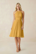 Halter A - Line Chiffon Midi Bridesmaid Dress in Marigold - SHE IS ME Bridesmaid Dresses