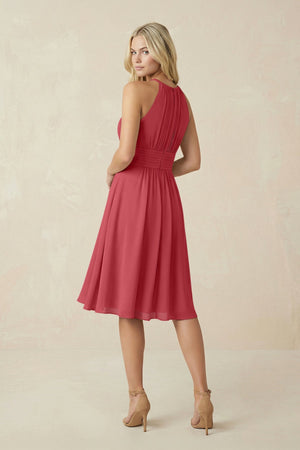 Halter A - Line Chiffon Midi Bridesmaid Dress in Merlot - SHE IS ME Bridesmaid Dresses