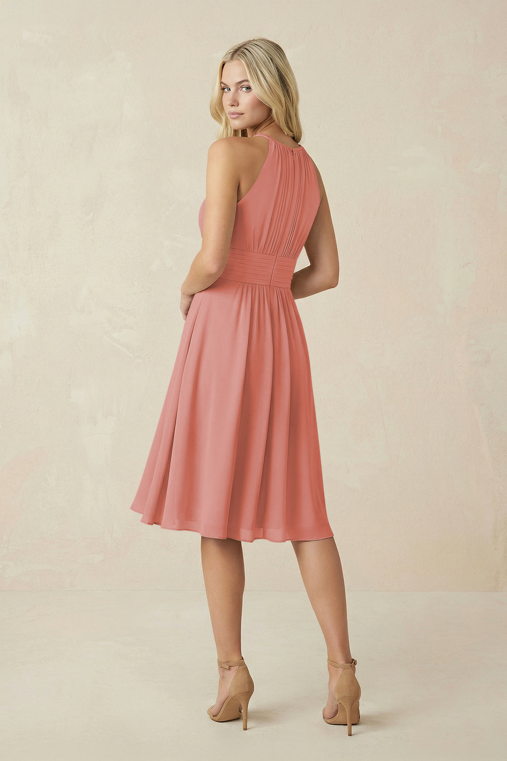 Halter A-Line Chiffon Midi Bridesmaid Dress in Mulberry
