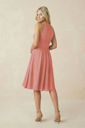 Halter A-Line Chiffon Midi Bridesmaid Dress in Mulberry (2) | KISSBRIDAL