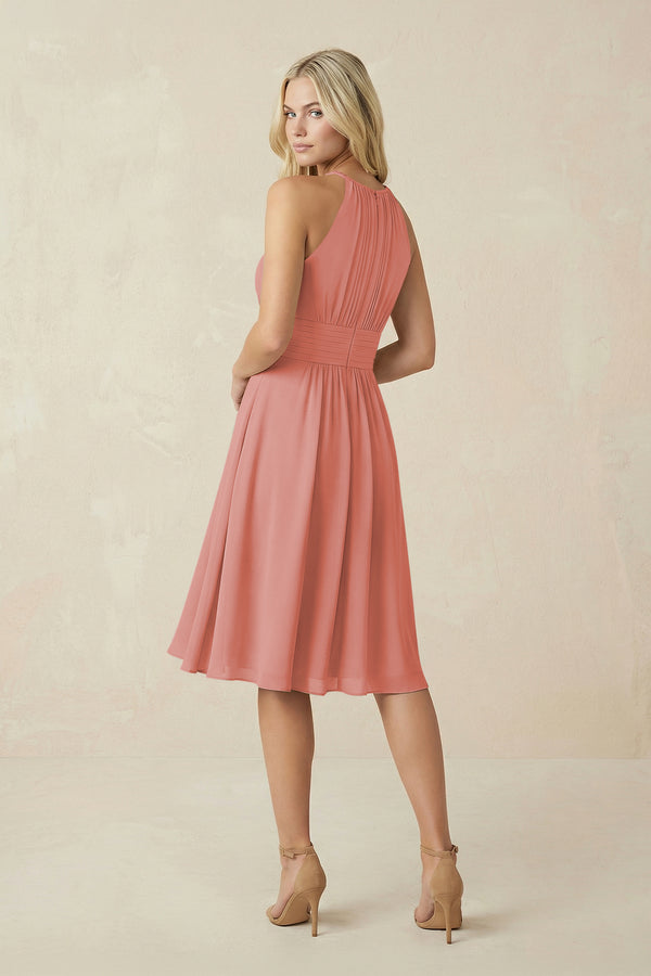 Halter A-Line Chiffon Midi Bridesmaid Dress in Mulberry (2) | KISSBRIDAL