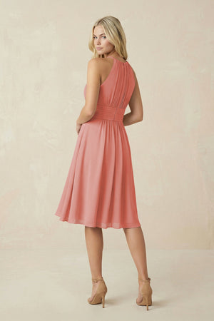 Halter A - Line Chiffon Midi Bridesmaid Dress in Mulberry - SHE IS ME Bridesmaid Dresses