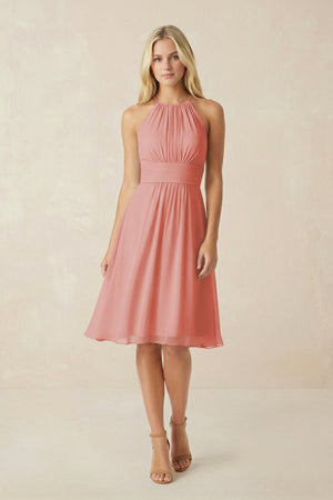 Halter A - Line Chiffon Midi Bridesmaid Dress in Mulberry - SHE IS ME Bridesmaid Dresses