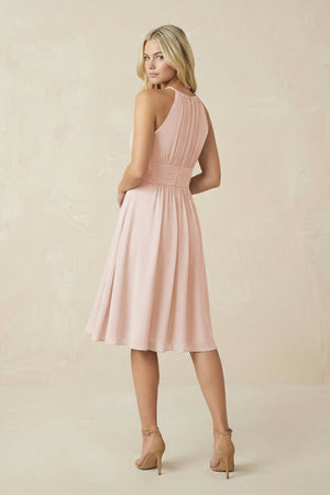 Halter A - Line Chiffon Midi Bridesmaid Dress in Pale Blush - SHE IS ME Bridesmaid Dresses