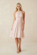 Halter A - Line Chiffon Midi Bridesmaid Dress in Pale Blush - SHE IS ME Bridesmaid Dresses