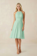 Halter A-Line Chiffon Midi Bridesmaid Dress in Pale Pistachio | KISSBRIDAL