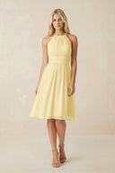 Halter A - Line Chiffon Midi Bridesmaid Dress in Pastel Yellow - SHE IS ME Bridesmaid Dresses