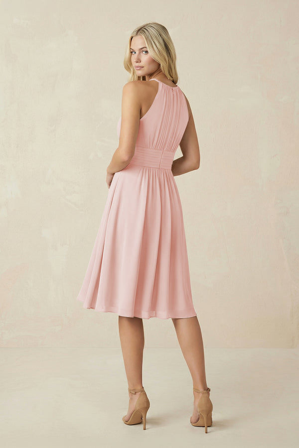 Halter A-Line Chiffon Midi Bridesmaid Dress in Rose Petal (2) | KISSBRIDAL