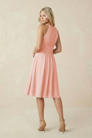 Halter A - Line Chiffon Midi Bridesmaid Dress in Rose Petal - SHE IS ME Bridesmaid Dresses