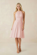 Halter A-Line Chiffon Midi Bridesmaid Dress in Rose Petal | KISSBRIDAL