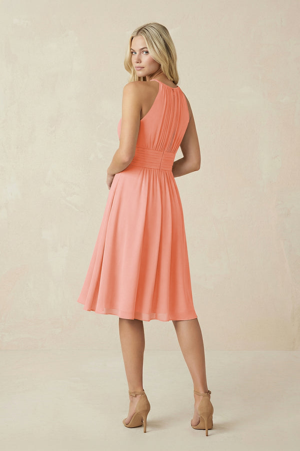 Halter A - Line Chiffon Midi Bridesmaid Dress in Rosette - SHE IS ME Bridesmaid Dresses