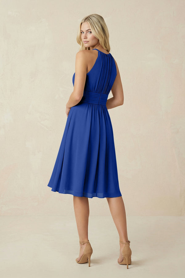 Halter A - Line Chiffon Midi Bridesmaid Dress in Royal Blue - SHE IS ME Bridesmaid Dresses