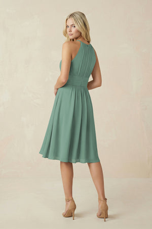 Halter A-Line Chiffon Midi Bridesmaid Dress in Sea Glass (2) | KISSBRIDAL