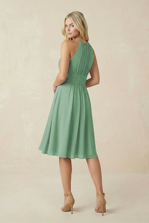 Halter A - Line Chiffon Midi Bridesmaid Dress in Sea Glass - SHE IS ME Bridesmaid Dresses