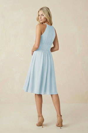 Halter A-Line Chiffon Midi Bridesmaid Dress in Sky Blue (2) | KISSBRIDAL