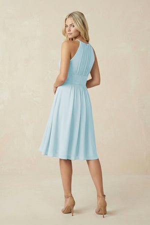 Halter A - Line Chiffon Midi Bridesmaid Dress in Sky Blue - SHE IS ME Bridesmaid Dresses