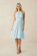 Halter A - Line Chiffon Midi Bridesmaid Dress in Sky Blue - SHE IS ME Bridesmaid Dresses