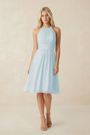 Halter A-Line Chiffon Midi Bridesmaid Dress in Sky Blue | KISSBRIDAL