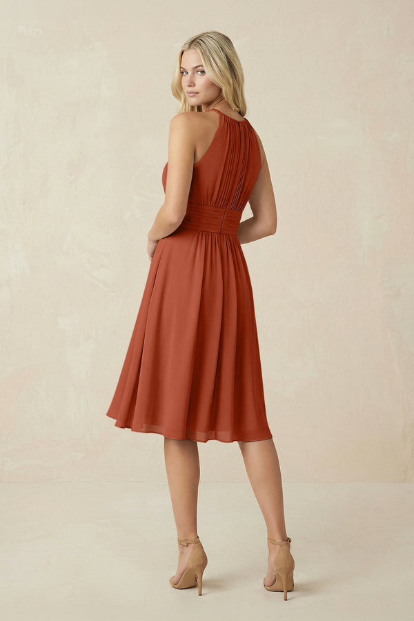 Halter A - Line Chiffon Midi Bridesmaid Dress in Spice - SHE IS ME Bridesmaid Dresses
