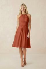 Halter A - Line Chiffon Midi Bridesmaid Dress in Spice - KISS BRIDAL Bridesmaid Dresses