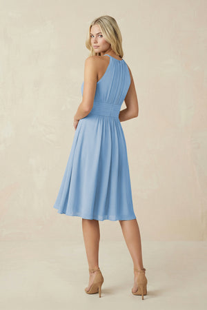 Halter A-Line Chiffon Midi Bridesmaid Dress in Steel Blue (2) | KISSBRIDAL