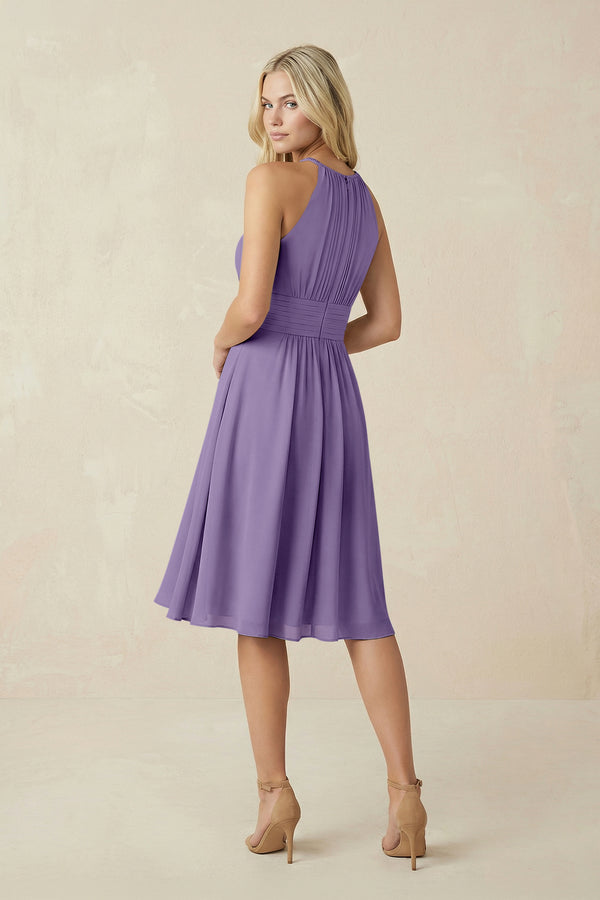 Halter A-Line Chiffon Midi Bridesmaid Dress in Tahiti (2) | KISSBRIDAL