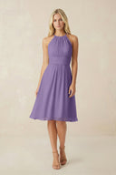 Halter A-Line Chiffon Midi Bridesmaid Dress in Tahiti | KISSBRIDAL